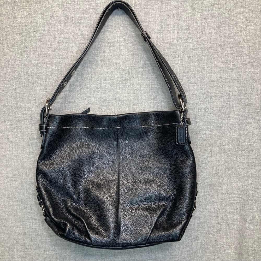COACH Black Pebbled Leather Convertible Hobo Crossbody Bag Legacy Duffle F15064